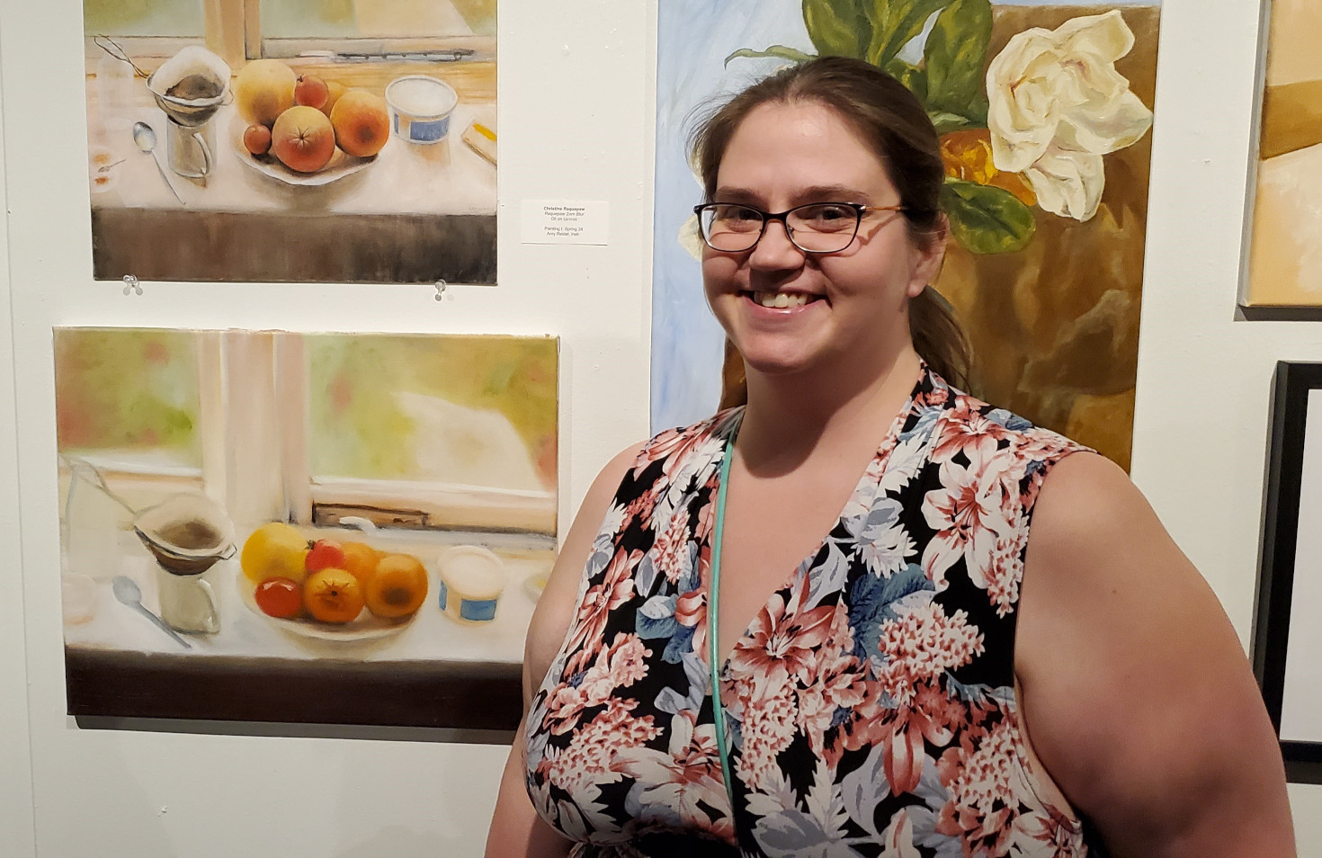 Hailey's artwork (bottom-left painting) featured in the 2024 STLCC-Meramec Juried Student Art Exhibition